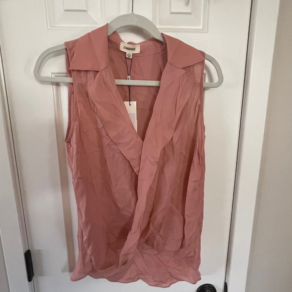 L'Agence Freja Draped Silk Blouse Mauve Pink Size XS